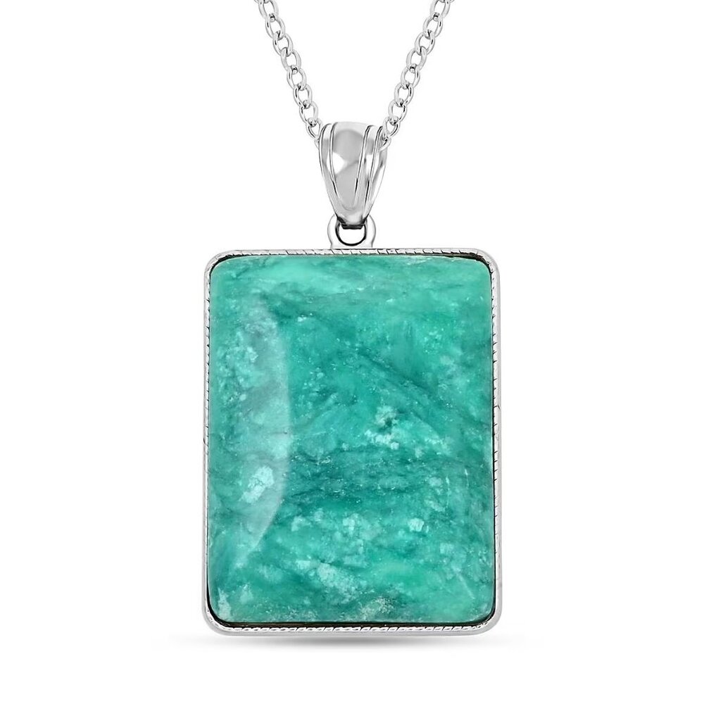 NEW Rainforest Genuine Jasper Gemstone Rectangular Pendant Necklace in Silverton